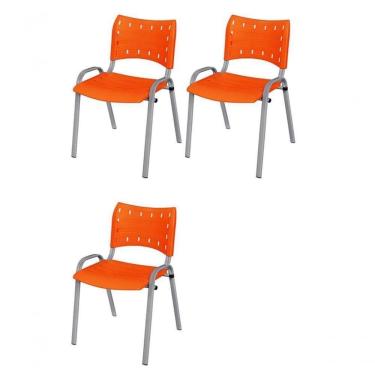 Imagem de Cadeira Iso Base Cinza Escola, Escritório Laranja - Kit 3 Un