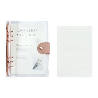 Imagem de Fichário A5 com 6 anéis, capa transparente para caderno, anel redondo de ouro rosa com 90 folhas de papel interno forrado, fichário econômico A5 com fecho de pressão (A5, ouro rosa)