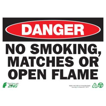 Imagem de Zing Placa de plástico reciclado Green Products 2110 "Danger No Smoking, Matches or Open Flame", 35,5 cm de comprimento, 25,4 cm de largura