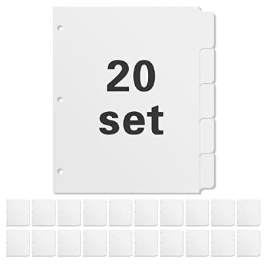 Imagem de Homakover 3 Divisores de Fichário com 5 Abas, Escrever e Apagar Divisores de Fichário de Plástico Divisores Duráveis de 3 Furos Tamanho Carta 1/5 Cortados Divisórias Grandes de Abas, 20 Conjuntos, 100