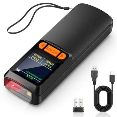 Imagem de KUIIYER Mini scanner de código de barras Bluetooth, scanner de código de barras sem fio 2D QR 1D com tela LCD e teclado de configuração e voz AI, leitor de código de barras portátil pequeno para