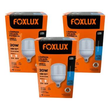 Imagem de Lampada Led Bulbo 20w 6500 K Foxlux Bivolt Kit 03 Und, Branco-frio