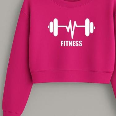 Imagem de Kit com 2 Cropped Moletom Estampa Barra Fitness Modinha Gym Academia T