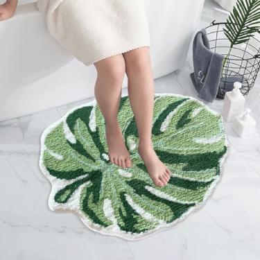 Imagem de VCQIEO Tapetes de banheiro fofos com tapete de folhas verdes, pelúcia antiderrapante em forma de palma para chuveiro, cozinha, quarto, quarto de crianças, tapete de banheira lavável na máquina, 52 cm