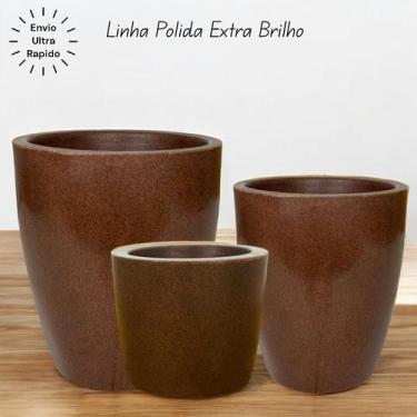 Imagem de Jogo de 3 vasos para plantas decorativos modelo Coluna Redonda Liso Br