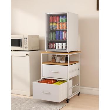 Imagem de Suuiwau Mini suporte de geladeira com 3 rodas de armazenamento e traváveis, organizador de prateleira de mini armário de geladeira com mesa de 50 x 50 cm para dormitório, apartamento, escritório,