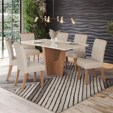 Imagem de Mesa de Jantar 6 Lugares Vértice/Vita com Vidro Nature/Off White/Linho