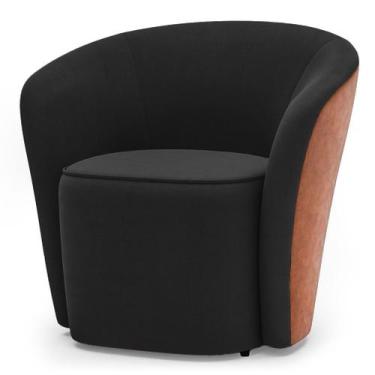 Imagem de Poltrona Sala Orgânica Petit Decorativa Veludo Couro Marrom - BRUMAGE,