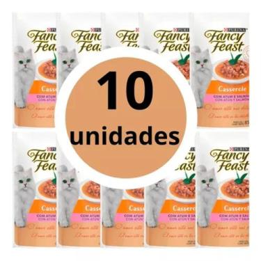 Imagem de Kit 10 Sache Para Gato Atum E Salmão 85g Nutrição Balanceada - fancy