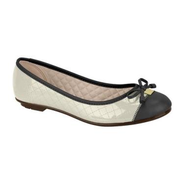 Imagem de Sapatilha Feminina Bico Redondo Moleca Branca, Branco off, Preto, 36