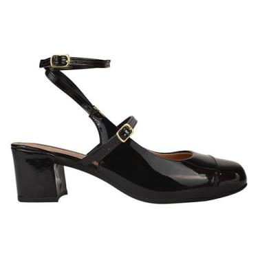 Imagem de Scarpin Feminino Slingback Sapato Boneca Salto Grosso Retrô Bico Quadr