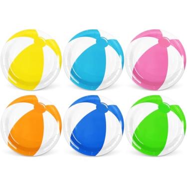 Imagem de Whaline Prato de papel bola de piscina de verão bola de praia colorida prato de jantar descartável 6 designs pratos de jantar 22 centímetros para decoração de mesa, 24 peças