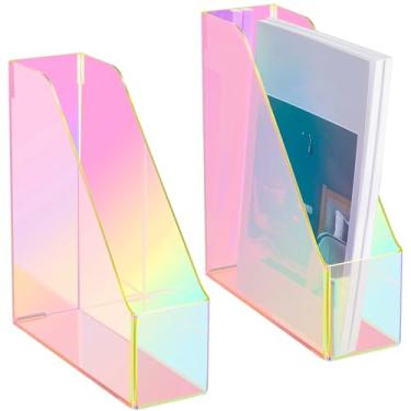 Imagem de Engrowtic 2 peças de porta-revistas iridescentes verticais porta-revistas de acrílico organizador de revistas de plástico transparente acrílico para escritório, sala de aula, casa, documentos, coleção