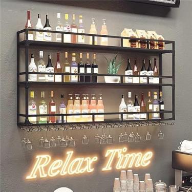 Imagem de Prateleira De Vinho Led Montada Na Parede Prateleiras De Bar De Cálice Suspensas Com Prateleiras De Metal Flutuantes Rack De Taça De Vinho Para Cozinha Doméstica, Black, 120X25X90cm