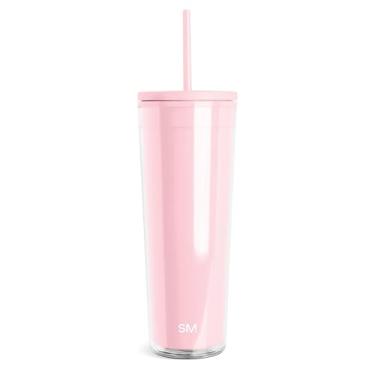 Imagem de Simple Modern Copo de plástico com tampa e canudo | Copos de café gelado reutilizáveis sem BPA Copo de smoothie de parede dupla | Presentes para mulheres homens ele dela | Coleção clássica | 680 g | Blush