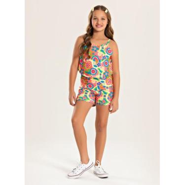 Imagem de Conjunto Verão Menina Amarelo Regata com Babado e Shorts Floral - Mole