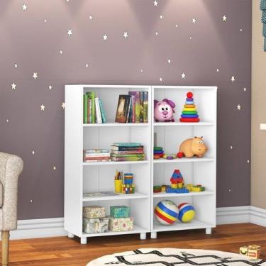 Imagem de Kit 2 Estantes Infantil Montessoriana Multiuso Branco - DJD Móveis