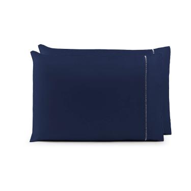 Imagem de Par de Fronhas 70cm x 50cm 2 Peças Laura  Toque Percal 200 Fios 100% Poliéster - Azul Marinho