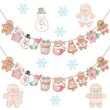 Imagem de Weysat Pacote com 2 faixas de guirlanda com tema de gengibre de madeira, decorações de Natal, enfeites de árvore, faixa de estamparia de Natal para festa, férias, decoração de parede, lareira (estilo