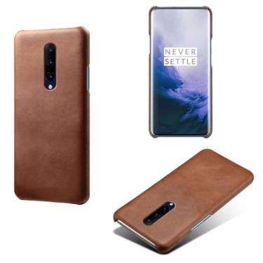 Imagem de Capa para Oneplus 7 PRO,Proteção contra quedas,Casca de volta de cor sólida simples,Design de couro de imitação de plástico-Brown