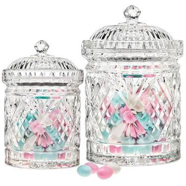 Imagem de Godinger Conjunto de vasilhas, potes de vidro de cristal para armazenamento de alimentos, barril de biscoito - coleção Dublin, conjunto de 2