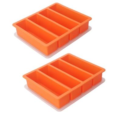 Imagem de Bandeja grande e longa para cubos de gelo, pacote com 2 varas de silicone para congelamento com tampa para uísque, garrafa de água, sobras de comida e assar (2 unidades laranja)