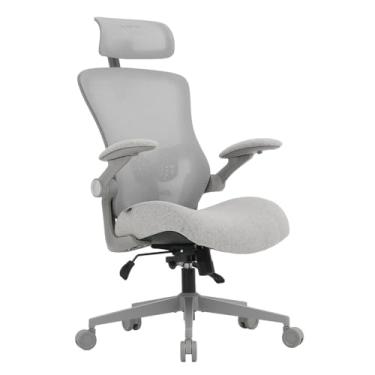 Imagem de Cadeira Escritório Ergonomica e Confortável DT3 Vita Super com apoio de cabeça 2D com revestimento Mesh Vintex-Y+Tecido Max2Weave,braço retrátil até 90º+rotação (Grey Frame)