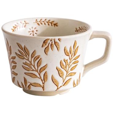Imagem de Tvvtuww Conjunto de 4 canecas de cerâmica com colher dourada, 325 ml - caneca de café v...