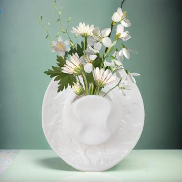 Imagem de XMMEIMK Vaso branco para pendurar, chapéu de cowboy de cerâmica, suporte de planta de parede, decoração de parede 3D moderna exclusiva