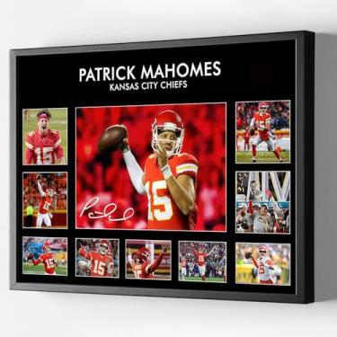 Imagem de Pôster assinado com estrela de rugby Patrick Mahomes moldura preta para fãs presentes de aniversário de Natal - esportes futebol imagem arte em tela impressões para meninos adolescentes quarto