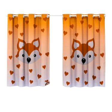 Imagem de Cortina Quarto Infantil Pequena Decorativa Rescem Nascido Bebe Ilhoses Personagem Raposinha Laranja