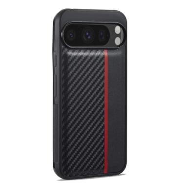 Imagem de HAOMRIYL Capa de couro para Google Pixel 10 Pro XL/10 PRO/10, capa slim fit, minimalista, textura de fibra de carbono, proteção contra quedas, preta, 10 Pro XL