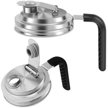 Imagem de 2 peças de tampas de bico de vidro de aço inoxidável, tampas de pote de vidro de boca larga 9 cm hermético para conservas tampa superior com alça, tampa superior com alça, tampa à prova de vazamento,