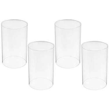 Imagem de Gatuida 4 peças de castiçal Hurricane de vidro transparente de extremidade aberta, cobertura de tubo de chaminé, tampas de vela cilíndricas sem fundo para decoração de festas em casa, 10 x 6 cm