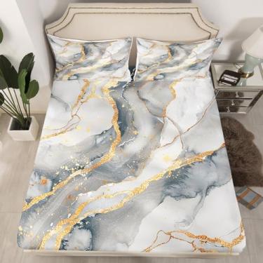 Imagem de Manfei Jogo de cama casal de mármore, mármore cinza, textura de pedra abstrata com 2 fronhas, decoração de quarto de crianças, meninos e meninas, cama de poliéster macio (sem lençol de cima)