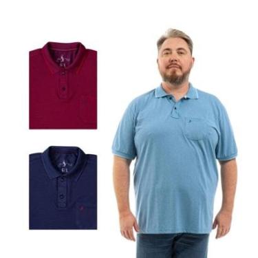 Imagem de Kit 3 Camisa Polo Masculina Plus Size Pique com Bolso Casual-Masculino