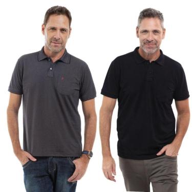 Imagem de Kit 2 Camisa Polo Masculina Pique Jacquard com Bolso Casual