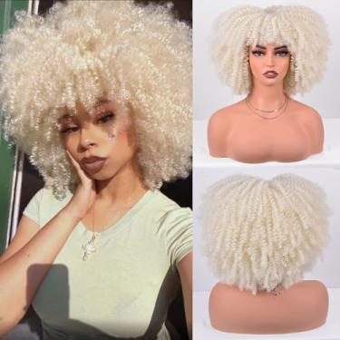Imagem de Vitorish Peruca Afro Encaracolada para Mulheres Negras 30 cm Feita à Máquina Peruca Encaracolada 280 g/Peça Natural Sem Cola Resistente ao Calor Peruca Africana Sintética (Louro Platinado)
