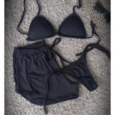 Imagem de Conjunto biquini e shortinho canelado - NAGAB, Preto, Único