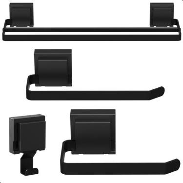 Imagem de Kit Acessórios Banheiro Com Ventosa Preto 4 Peças Duplo Max - HomeFull