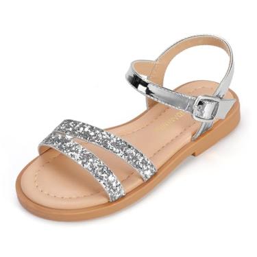 Imagem de PANDANINJIA Mona Sandália feminina para bebês e crianças pequenas com bico aberto, Glitter prateado, 2 Little Kid