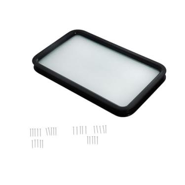 Imagem de labwork Janela da porta de entrada do trailer de 30.5 cm L x 53.3 cm H com moldura preta - Vidro temperado obscuro certificado DOT