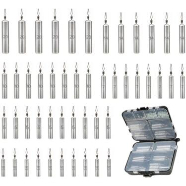 Imagem de FINOSEAK Kit de Pesos de Drop Shot de 48 Peças, Pesos de Pesca Estilo Lápis Fino, Variedade de Chumbadas para Pesca de Robalo, Chumbadas de Pesca de Chumbo de Água Doce Salgada com Giros de Barril E C