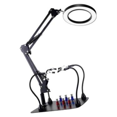 Imagem de Milageto Mãos que ajudam a soldar com lâmpada de mesa com lupa e luz multifuncional ajustável ferramenta de solda de terceira mão para leitura