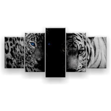 Imagem de Quadro Decorativo Mosaico 5 Peças Leopardo E Tigre - Excelência-Quadro