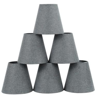 Imagem de LAMPWELL RICO Conjunto de 6 persianas de lustre cinza com clipe para lustre, mini barril de linho, persiana pequena, com clipe, φ13 cm × φ8 cm × A 14 cm, para lâmpada de vela e lâmpada geral pequena
