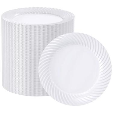 Imagem de Pratos de plástico FOCUSLINE de 7 polegadas e 100 unidades brancos par