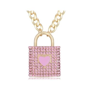 Imagem de Wellotus Colar feminino com pingente de strass, corrente cubana dourada grossa, bijuteria hip hop, Medium, Metal, Sem Pedra Preciosa