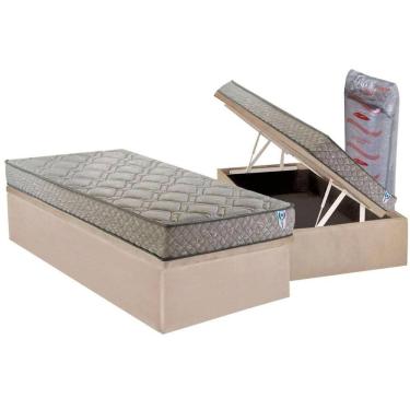 Imagem de Cama Box Baú Solteiro: Colchão Espuma D33 Herval Enrolado a Vácuo C1429 + Base CRC Suede Clean (88x188)