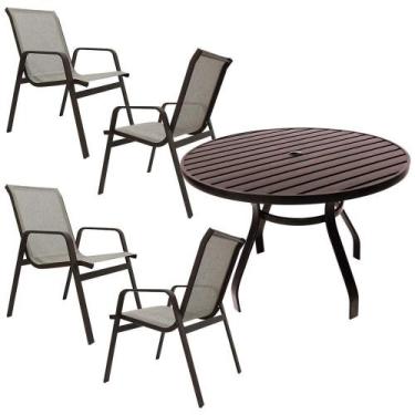 Imagem de Conjunto De Mesa 1,20m Ripada + 4 Cadeiras Aluminio Piscina Jardim Beg